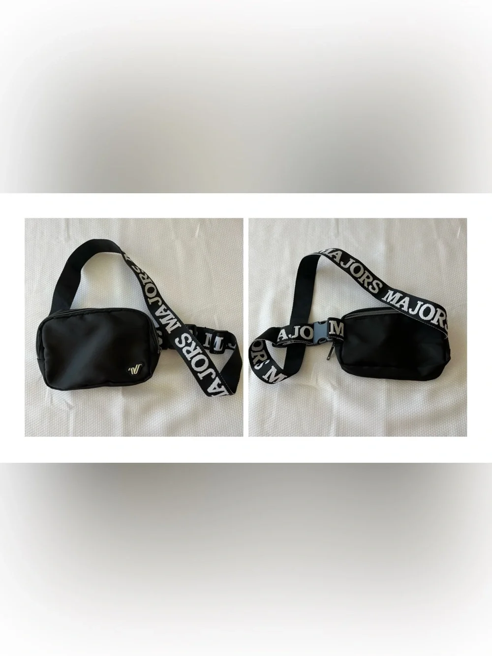 Varsity “The Majors” Black Compact Crossbody with White Branded Strap